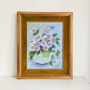 Vintage Framed Floral Painting Signed Matina 1970
